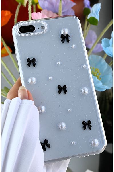 Go Aksesuar حافظة سيليكون مرنة متوافقة مع هاتف iPhone 7 Plus و8 Plus مع تصميم لعبة كاميرا لؤلؤية
