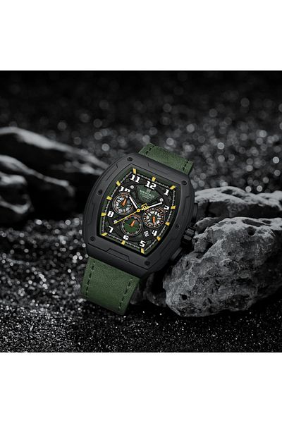 Naviforce Modern Chronograph Watch for Men with Unique Square Case Design Durable Leather Strap Luminous