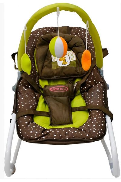rexa Baby Rocking Chair with Headrest & 3 Cotton Toys – Multi-Color Recliner Bed (68D x 43W x 57H cm)