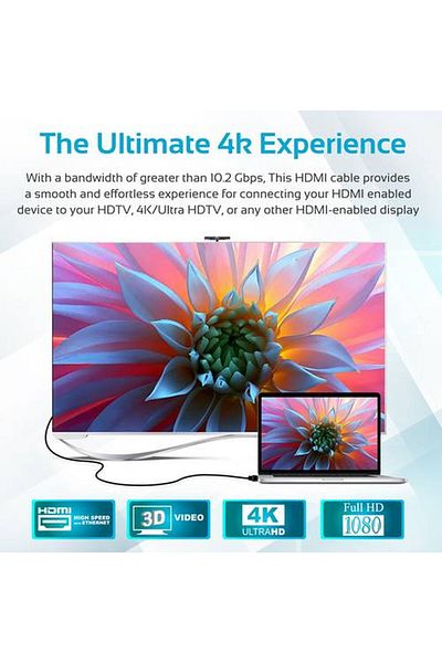 Promate كابل HDMI للصوت والفيديو ، يدعم دقة 4K ويحتوي على منفذ إيثرنت عالي السرعة، بطول 3 أمتار "