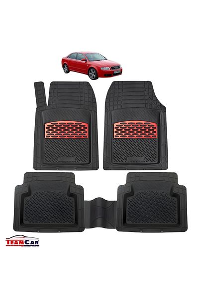 TEAMCAR ® Universal Tray Mats Audi A4 B6 Sedan (2000–2004), Set Of 5 Pieces, Red