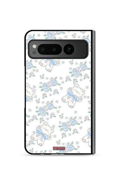 Tolwak غطاء حماية لهاتف جوجل بيكسل فولد 5G مع أيقونة دب تيدي لطيف وزهور