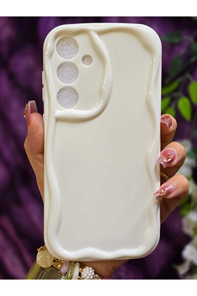 Magic Ring Samsung Galaxy S24 FE Uyumlu 3D Dalga Kenarlı Beyaz Telefon Kılıfı
