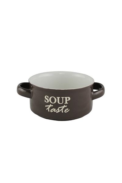 AzHome Ceramic soup bowl with handles, brown, 400 ml, diameter 12 cm