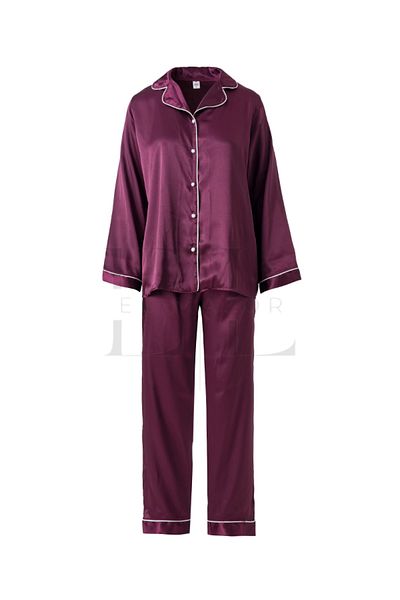 El Major Long Pajama Set with Satin Stripe