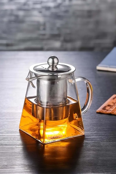 Jenisa Heat Resistant 750 ml Glass Teapot – Angled Design, Stainless Steel Strainer