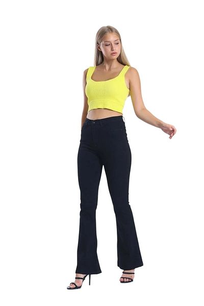 byhaziran butik Friendly Women's Black High Waist Stretchy Denim Fabric Flare Jeans