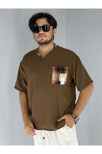 MARESHAL Handmade Collar and Straw Pocket Oversize T-Shirt (Coffee)