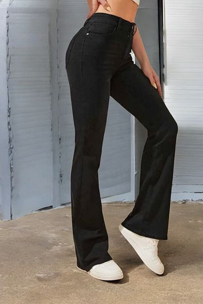 byhaziran butik Chicagosla Spanish Leg Colorfast Black Stretchy High Waist Denim Pants