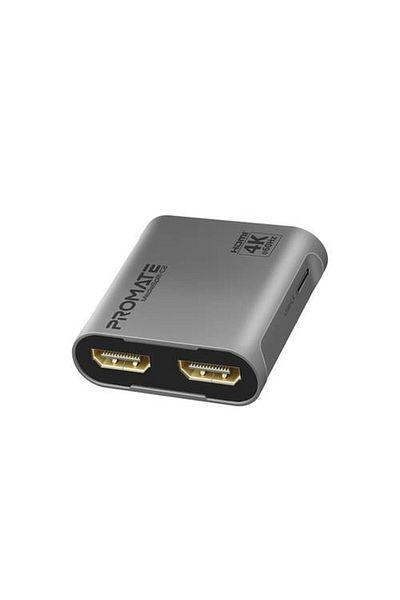 Promate Best 4K Ultra HD Dual Output HDMI Splitter for Audio and Video Signal Transmission with Lightweight Design