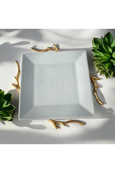 partridge store Porcelain Presentation Plate with Metal Legs Gold 20 cm