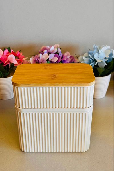 Makri Rectangular Storage and Nutrition Box with Double Bamboo Lid, 2 Pieces of Box in 0.5 Liter and 1 Liter Volume
