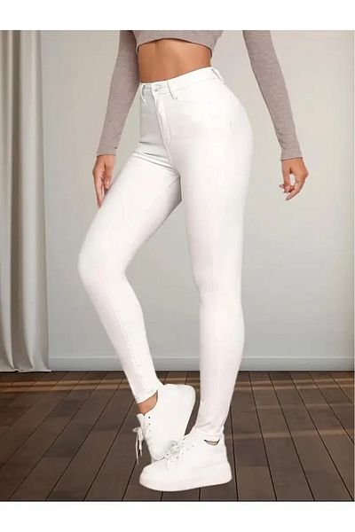byhaziran butik Blugi de damă Didar, albi, care nu se estompează, super skinny