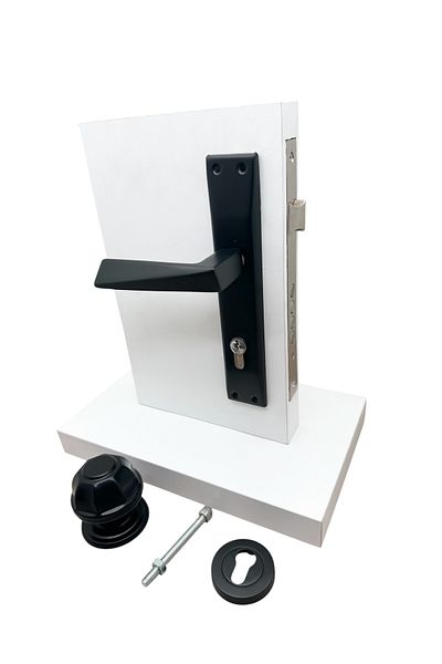 KOLDOOR Pyramid Matte Black Ship Mirrored Yale Steel Door Handle Left Hand + Door Knocker + Rosette