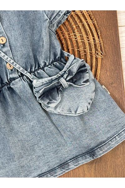Kids Kingdom Denim Fabric Button Detailed Quality 2 Piece Girl's Dress