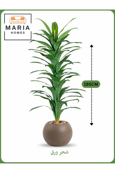 MARIA HOMES Artificial Corn Leaf Tree 185 cm – Indoor Faux Plant with Brown Plastic Pot