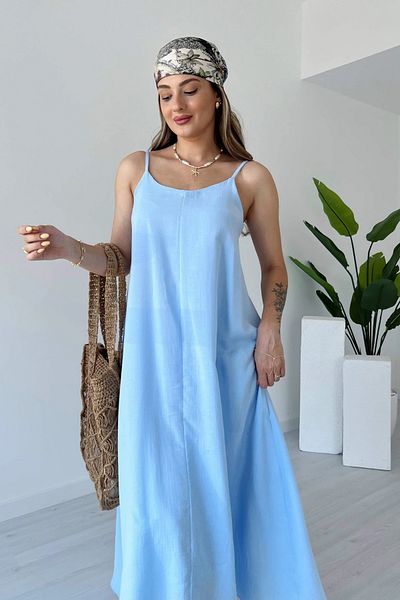 MOZENA Lined Muslin Fabric Dress with Adjustable Straps