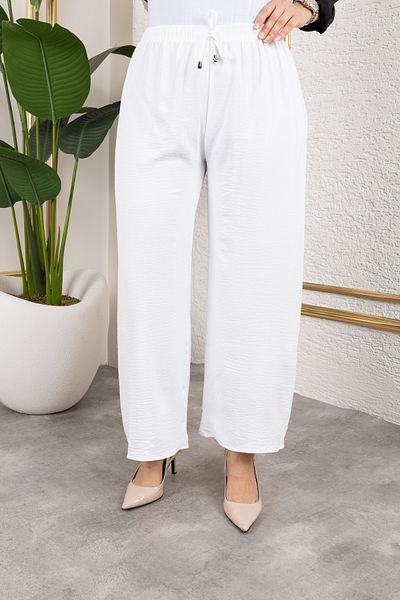 Nevayla Moda Casual Ayrobin Trousers with Elastic Waist - White / A0103