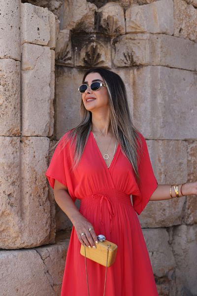 bytugcekaya Pomegranate Flower Elastic Waist Dress