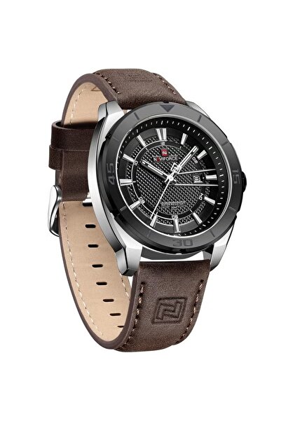 Naviforce Men's Black Dial Dark Brown Leather Strap Quartz Watch