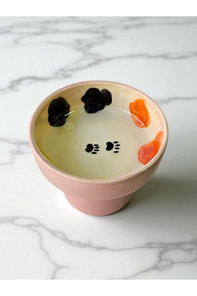 Soli Seramik Ceramic Handmade Food and Water Bowl Pink High Legged Food Bowl