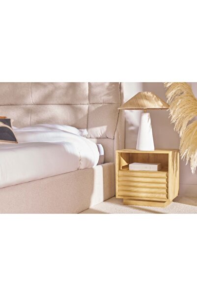 WoodenDecoration01 Silindir Kapak Detaylı Masif Ahşap Komodin – Tek Çekmeceli