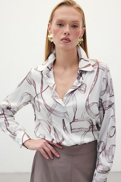 Sateen Класическа риза с шарки - Кафява