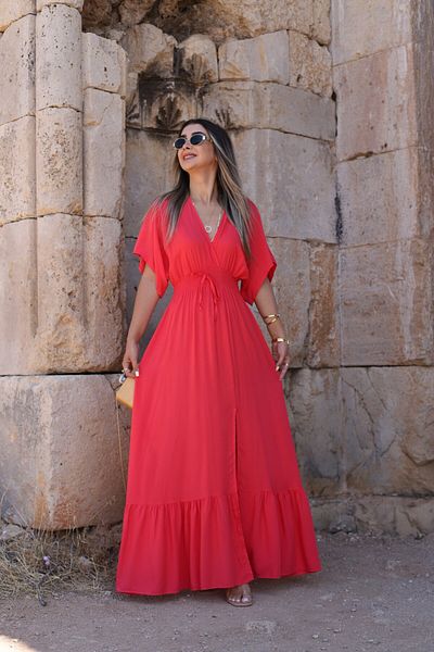 bytugcekaya Pomegranate Flower Elastic Waist Dress