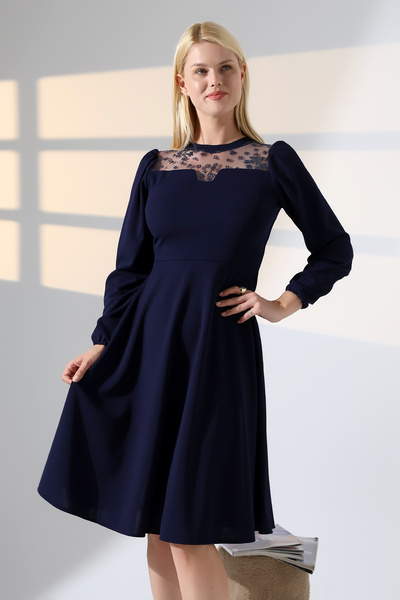 Fasmia LACİVERT GİGOT KOL ÖN DETAYLI BİSİKLET YAKA ELBİSE