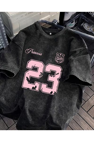 Touz Moda 23 Πριγκίπισσα Εκτυπωμένη Πλύσιμη Vintage Unisex Oversize T-Shirt