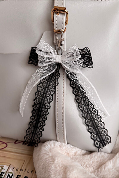 WhimsyWhite حلية حقيبة كوكيت باللونين الأسود والأبيض وسلسلة مفاتيح وحقيبة إكس...