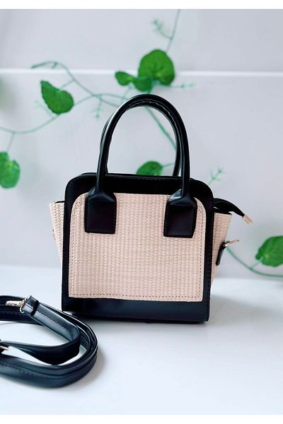 h&c bag butik Black Straw Look Detail Hand Arm and Shoulder Bag