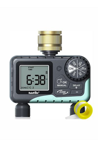 RAINPOINT Watering Timer 2 Outlets, Automatic/Manual 2 Way Programmer, Quick Watering,