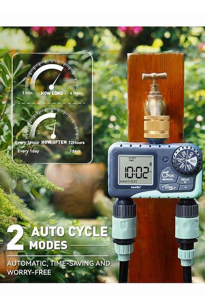 RAINPOINT Watering Timer 2 Outlets, Automatic/Manual 2 Way Programmer, Quick Watering,