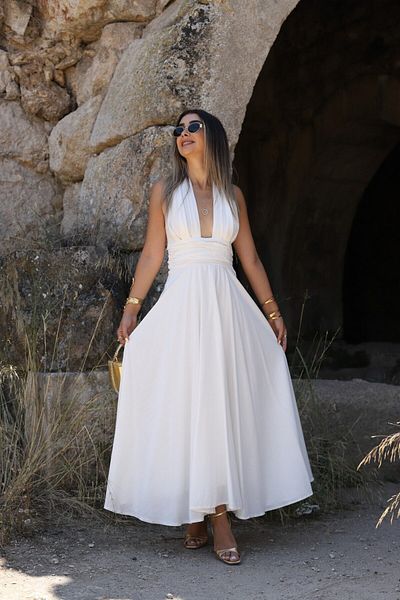 bytugcekaya Λευκό λινό φόρεμα με λεπτομέρεια στην πλάτη