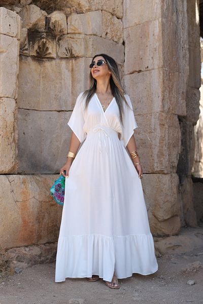 bytugcekaya Λευκό φόρεμα με ελαστική μέση