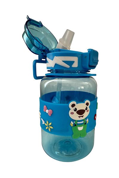 Polin Tritran Children's Water Bottle, Cute Teddy Bear Pattern, Strap, Straw, 800ml