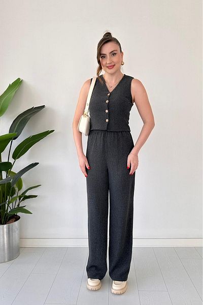 MaziButik Vest Seersucker Suit Anthracite