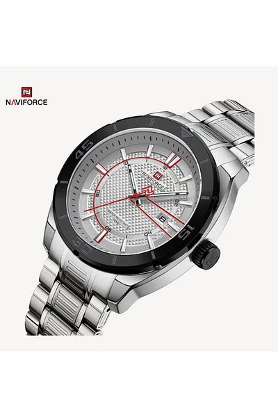 Naviforce Men's Stainless Steel Watch White Dial Silver Bracelet Water Resistant