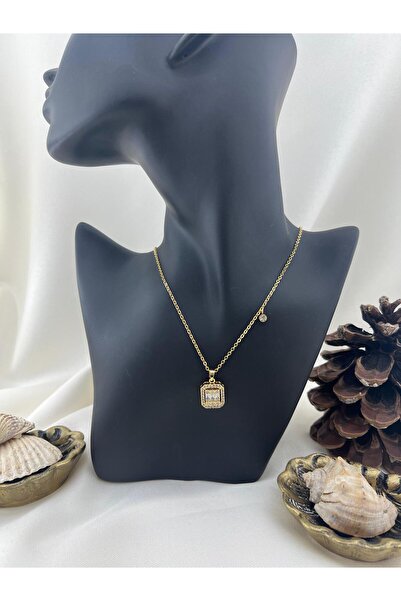 Tudivanyu Aksesuar Baguette Stone Steel Necklace