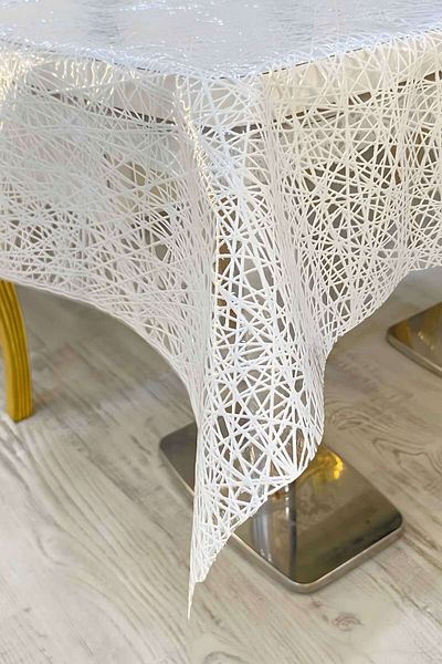 Rona Home Wicker Luxury Pvc Coated Erasable Table Cloth Waterproof Transparent Oilcloth Table Cloth White Beige