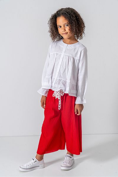 YUSALİ Pleated / Embroidered Floral Embroidered Blouse Pleated Woven Suit