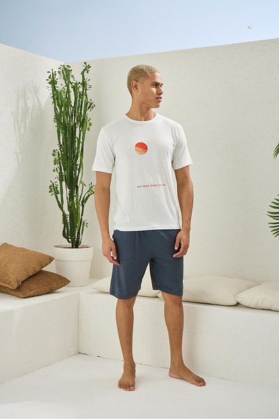 KLY PİJAMA Kly 2011 men's bamboo zero collar half sleeve sports shorts set