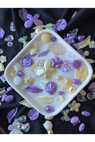 Bijumix Aksesuar Sedefli Sarı Mor Şeffaf Beyaz Karışık Boncuk Seti 40 Adet | ...