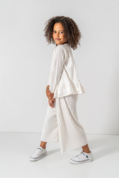 YUSALİ Pleated / Embroidered Floral Embroidered Blouse Pleated Woven Suit