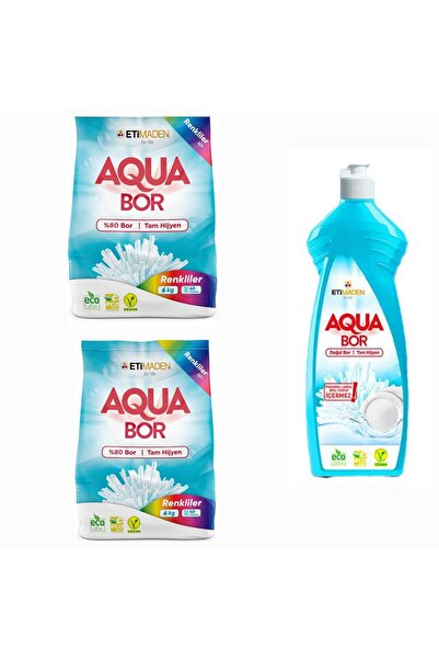 Boron AQUBOR ÇAMAŞIR DETERJANI RENKLİLER İÇİN 80 YIKAMA 12 KG+ AQUABOR BULAŞIK DETERJANI 650 ML