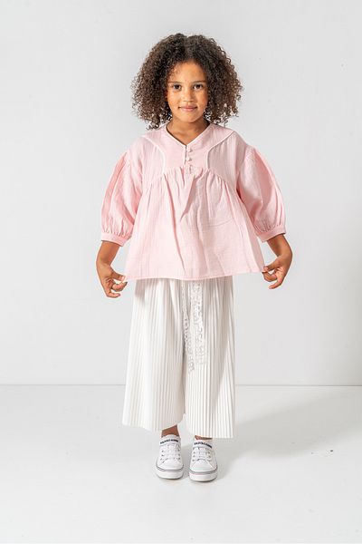 YUSALİ Pleated / Embroidered Floral Embroidered Blouse Pleated Woven Suit