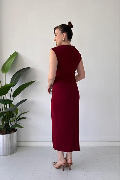 MaziButik Φόρεμα με κόμπο στήθος κρεπ μπορντό