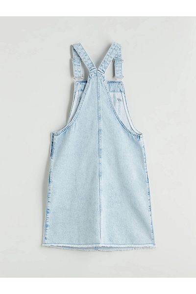 LC Waikiki Lcw Kids Blue Square Collar Girls Jean Salopet Dress