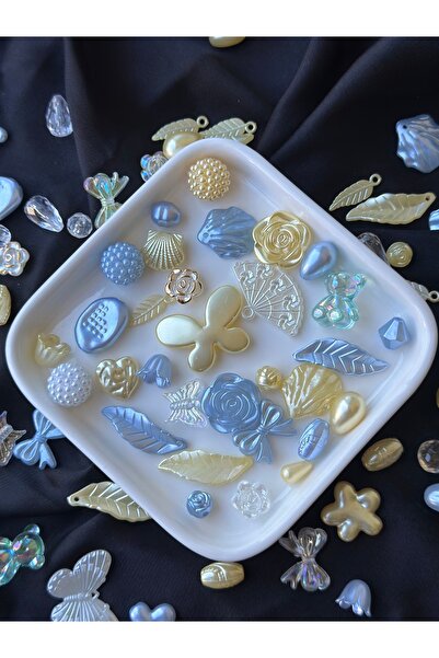 Bijumix Aksesuar Sedefli Sarı Mavi Şeffaf Beyaz Karışık Boncuk Seti 40 Adet |...